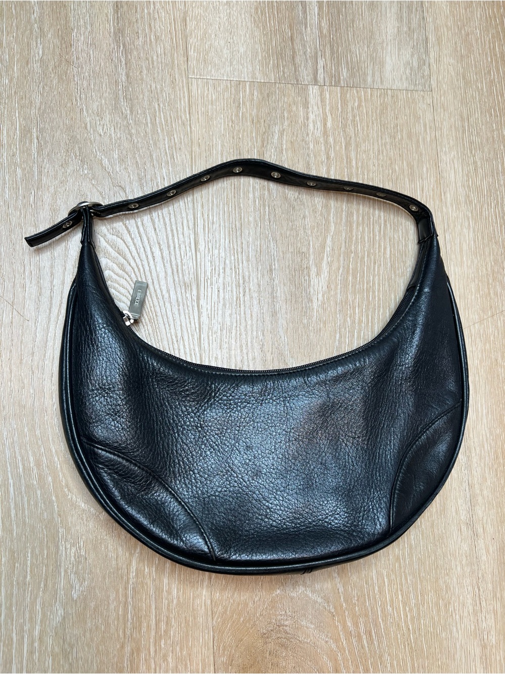 HOBO International Black Solid Buckle Strap Crescent Moon Shoulder Bag